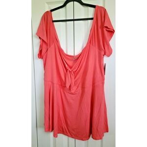 TORRID 5 Super Soft 5 5X Peach Blouse Top Flowy Short Sleeve Knit Tunic‎ NWT $46
